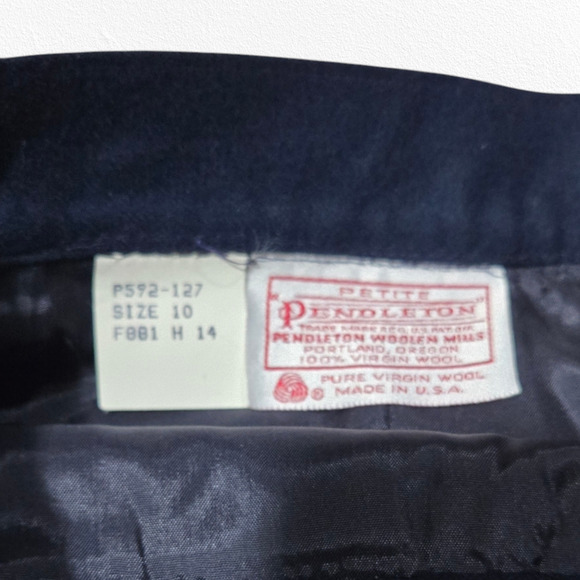 80s Vintage Pendleton Navy Blue Mid Rise Pleated Minimal Wool Midi Skirt Size 6 - Picture 3 of 8